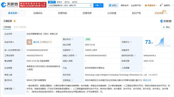 協(xié)創(chuàng)數(shù)據(jù)在深成立靈犀智算，千萬元注冊(cè)資本布局智能算力新賽道